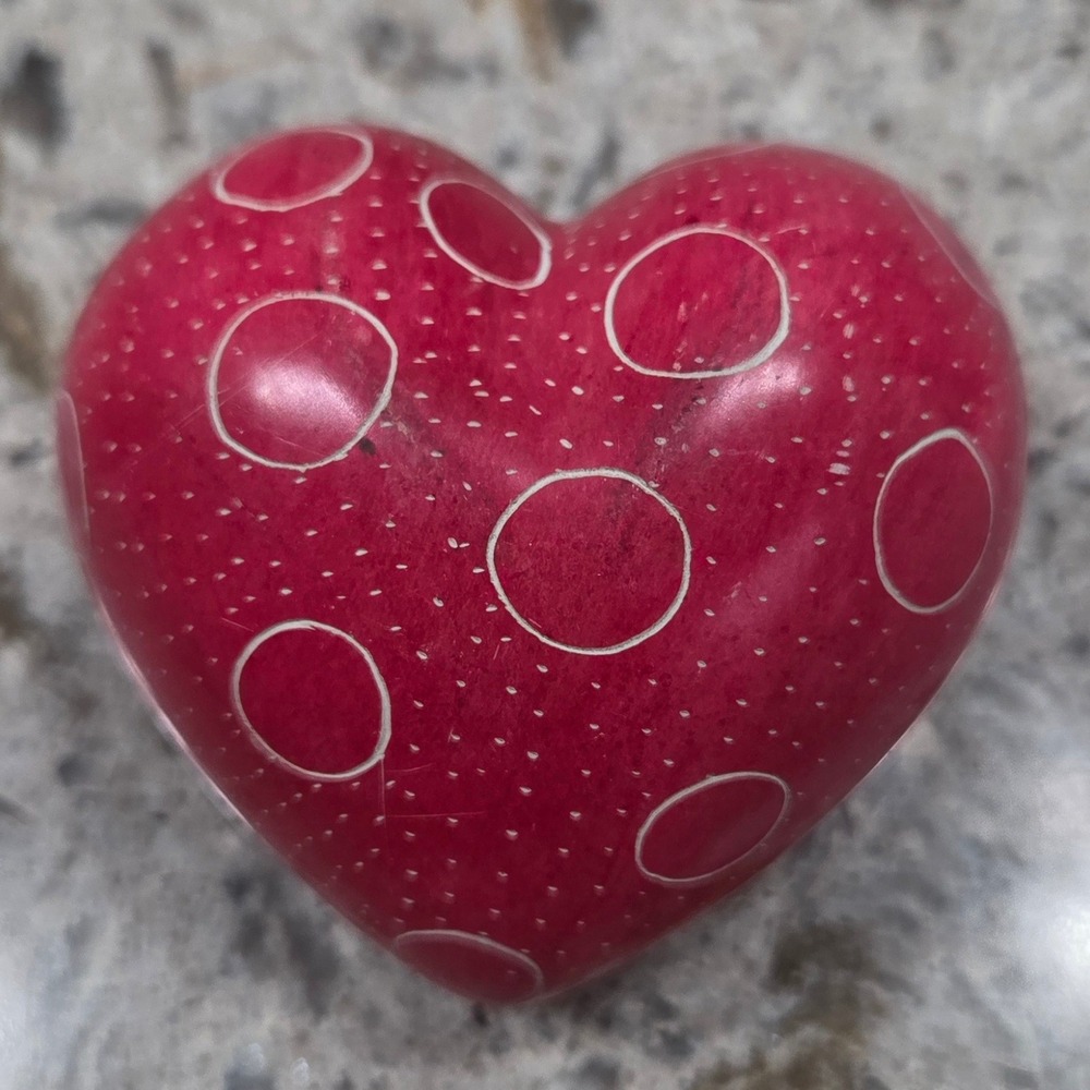 Soap Stone Polka Dot Heart Sculpture Decorative Accent Paperweight